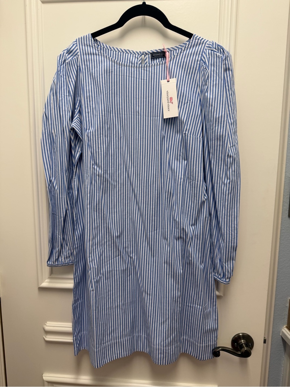 NWT Vineyard Vines Blue White Puffed Sleeve Poplin Dress